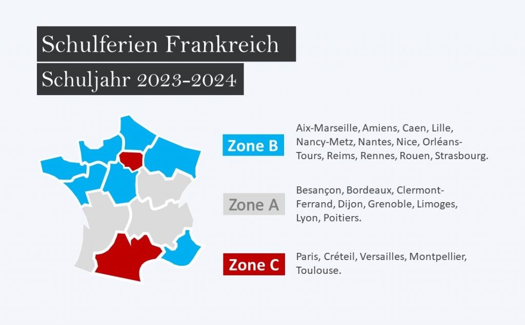 Karte Schulferien Frankreich 2023-2024